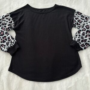Waffle Knits Shirt with Leopard Print Sleeves
